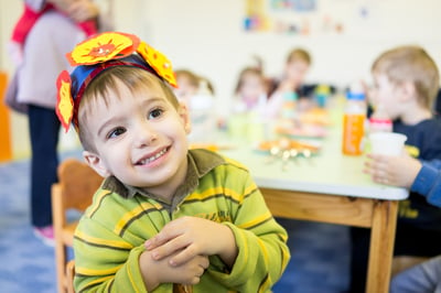 Little cute boy having birthday party at kindergarden-1